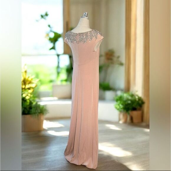 Theia Embellished Blush Gown Cap Sleeve Formal Dress - Picture 7 of 16